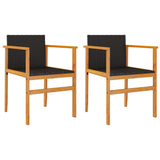Garden Chairs 2 pcs Black Poly Rattan&Solid Wood - Front View