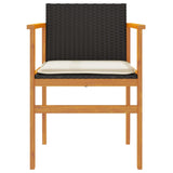 Garden Chairs with Cushions 2 pcs Black Poly Rattan&Solid Wood - 45-Degree Angle