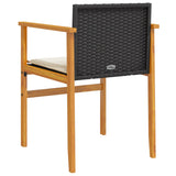 Garden Chairs with Cushions 2 pcs Black Poly Rattan&Solid Wood - Close-Up Angle