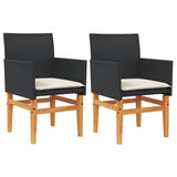 Garden Chairs with Cushions 2 pcs Black Poly Rattan&Solid Wood - Front View