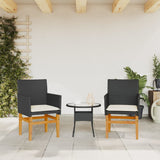 Garden Chairs with Cushions 2 pcs Black Poly Rattan&Solid Wood - Side View