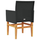 Garden Chairs with Cushions 2 pcs Black Poly Rattan&Solid Wood - Close-Up Angle