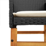 Garden Chairs with Cushions 2 pcs Black Poly Rattan&Solid Wood - Low Angle