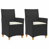 Garden Chairs with Cushions 2 pcs Black Poly Rattan&Solid Wood - Front View