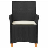 Garden Chairs with Cushions 2 pcs Black Poly Rattan&Solid Wood - 45-Degree Angle