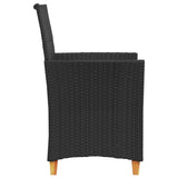 Garden Chairs with Cushions 2 pcs Black Poly Rattan&Solid Wood - Rear View