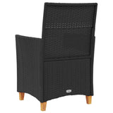 Garden Chairs with Cushions 2 pcs Black Poly Rattan&Solid Wood - Close-Up Angle