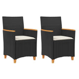 Garden Chairs with Cushions 2 pcs Black Poly Rattan&Solid Wood - Front View