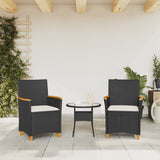 Garden Chairs with Cushions 2 pcs Black Poly Rattan&Solid Wood - Side View