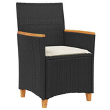 Garden Chairs with Cushions 2 pcs Black Poly Rattan&Solid Wood - Top-Down View