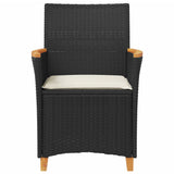 Garden Chairs with Cushions 2 pcs Black Poly Rattan&Solid Wood - 45-Degree Angle