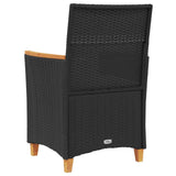 Garden Chairs with Cushions 2 pcs Black Poly Rattan&Solid Wood - Close-Up Angle