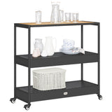 Bar Cart 3-Tier Black Poly Rattan and Solid Wood Acacia - Top-Down View