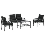 4 Piece Garden Sofa Set with Cushions Black Poly Rattan - Front View