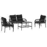 4 Piece Garden Sofa Set with Cushions Black Poly Rattan - Side View