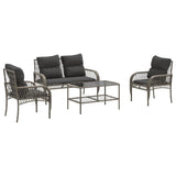 4 Piece Garden Sofa Set with Cushions Grey Poly Rattan - Front View