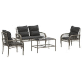 4 Piece Garden Sofa Set with Cushions Grey Poly Rattan - Side View