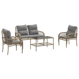 4 Piece Garden Sofa Set with Cushions Beige Poly Rattan - Front View