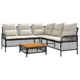 2 Piece Garden Sofa Set with Cushions Black Poly Rattan - Front View