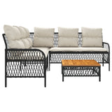 2 Piece Garden Sofa Set with Cushions Black Poly Rattan - Rear View