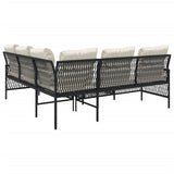 2 Piece Garden Sofa Set with Cushions Black Poly Rattan - Close-Up Angle