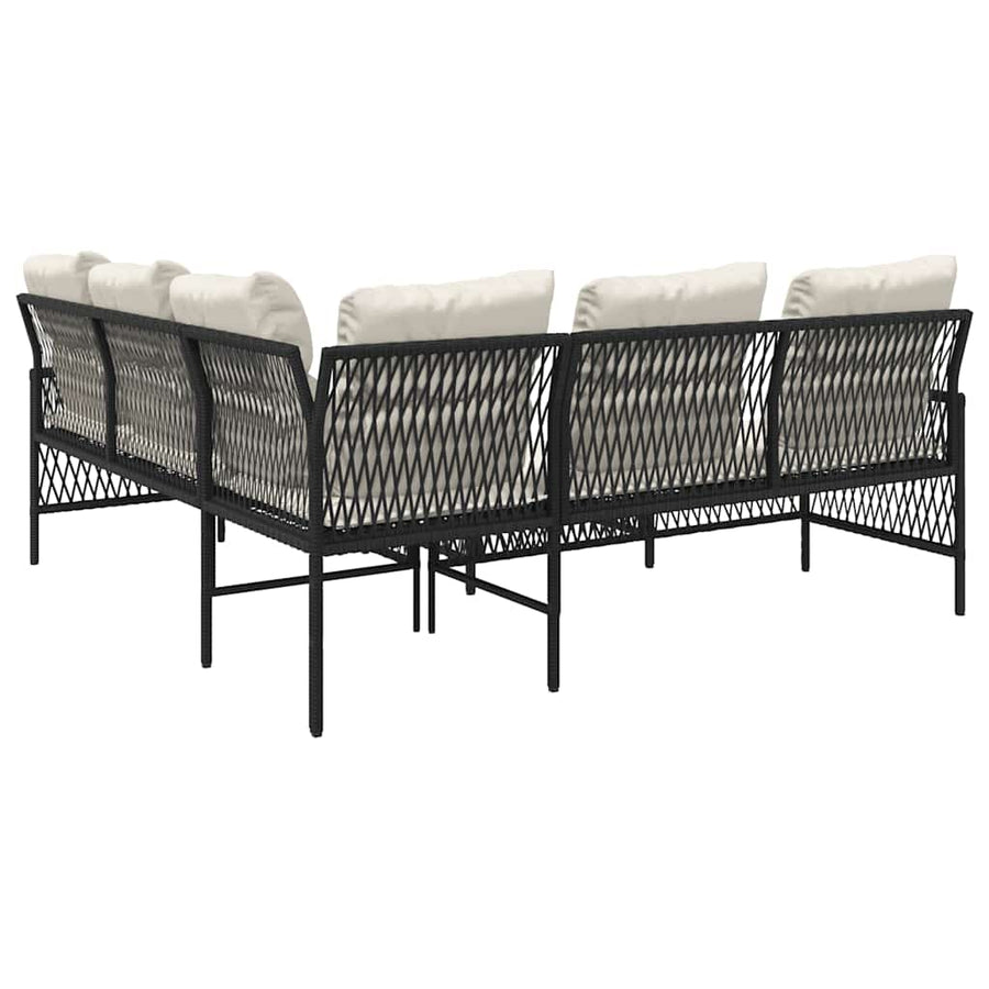 2 Piece Garden Sofa Set with Cushions Black Poly Rattan