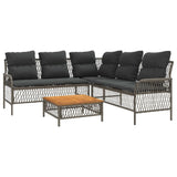 2 Piece Garden Sofa Set with Cushions Grey Poly Rattan - Front View