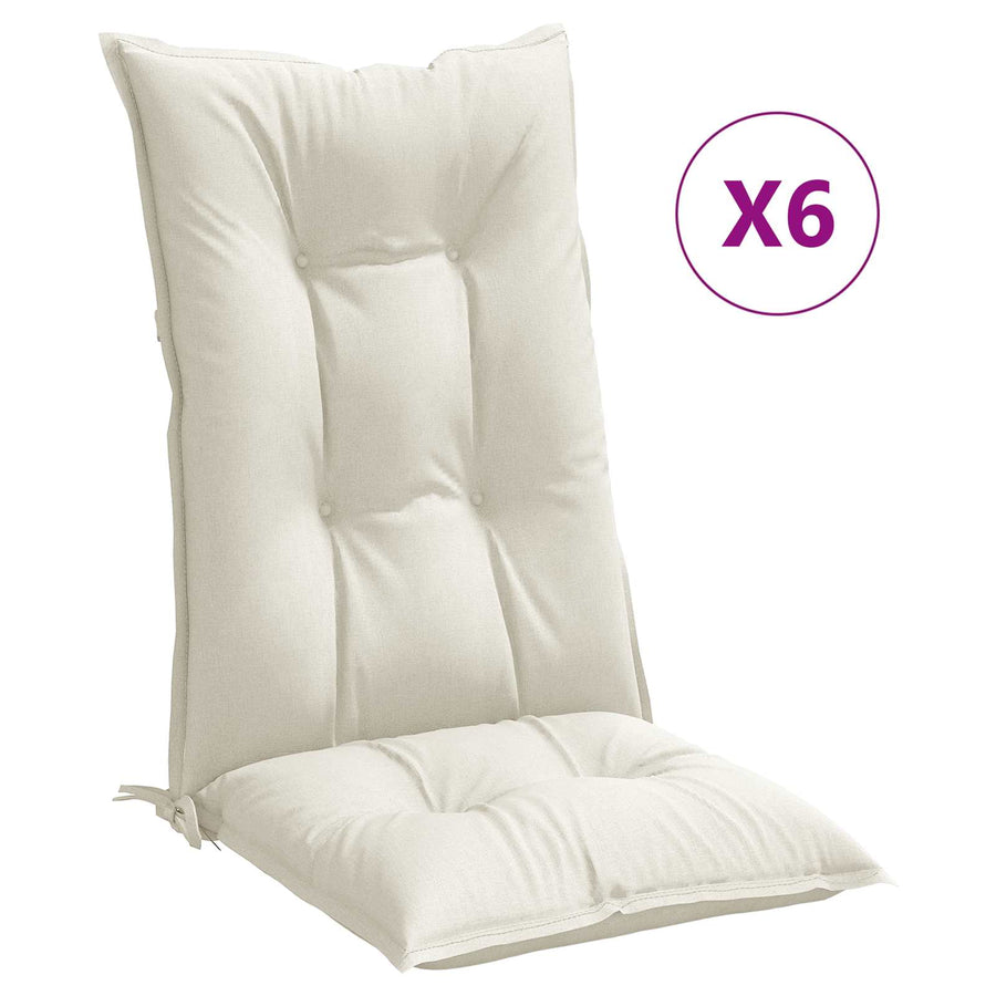 Highback Chair Cushions 6 pcs Melange Cream 120x50x7 cm Fabric
