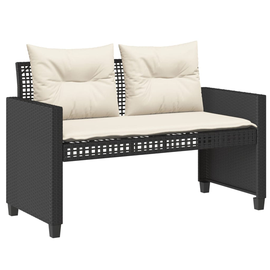 4 Piece Garden Sofa Set with Cushions Black Poly Rattan Glass