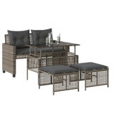 4 Piece Garden Sofa Set with Cushions Grey Poly Rattan Glass - Side View