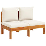 Garden Sofa Armless with Cushions 2-Seater Solid Wood Acacia - Front View