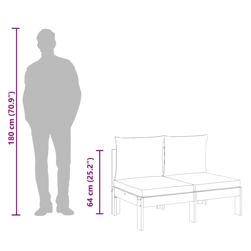 Garden Sofa Armless with Cushions 2-Seater Solid Wood Acacia