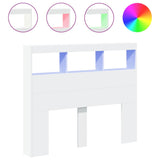 Headboard Cabinet with LED White 120 cm - Front View