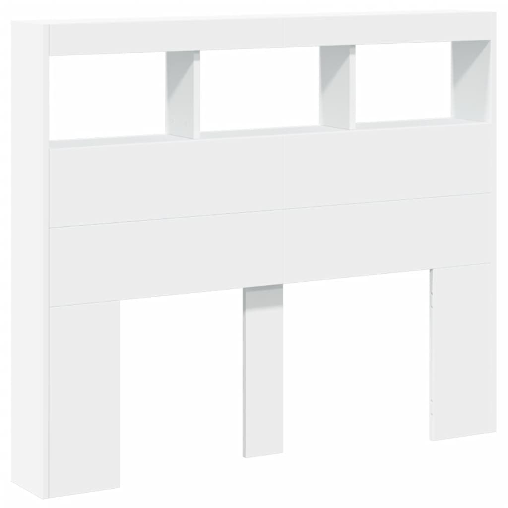 Headboard Cabinet with LED White 120 cm