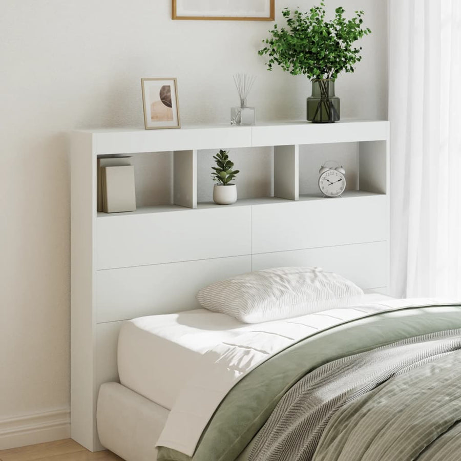 Headboard Cabinet with LED White 120 cm