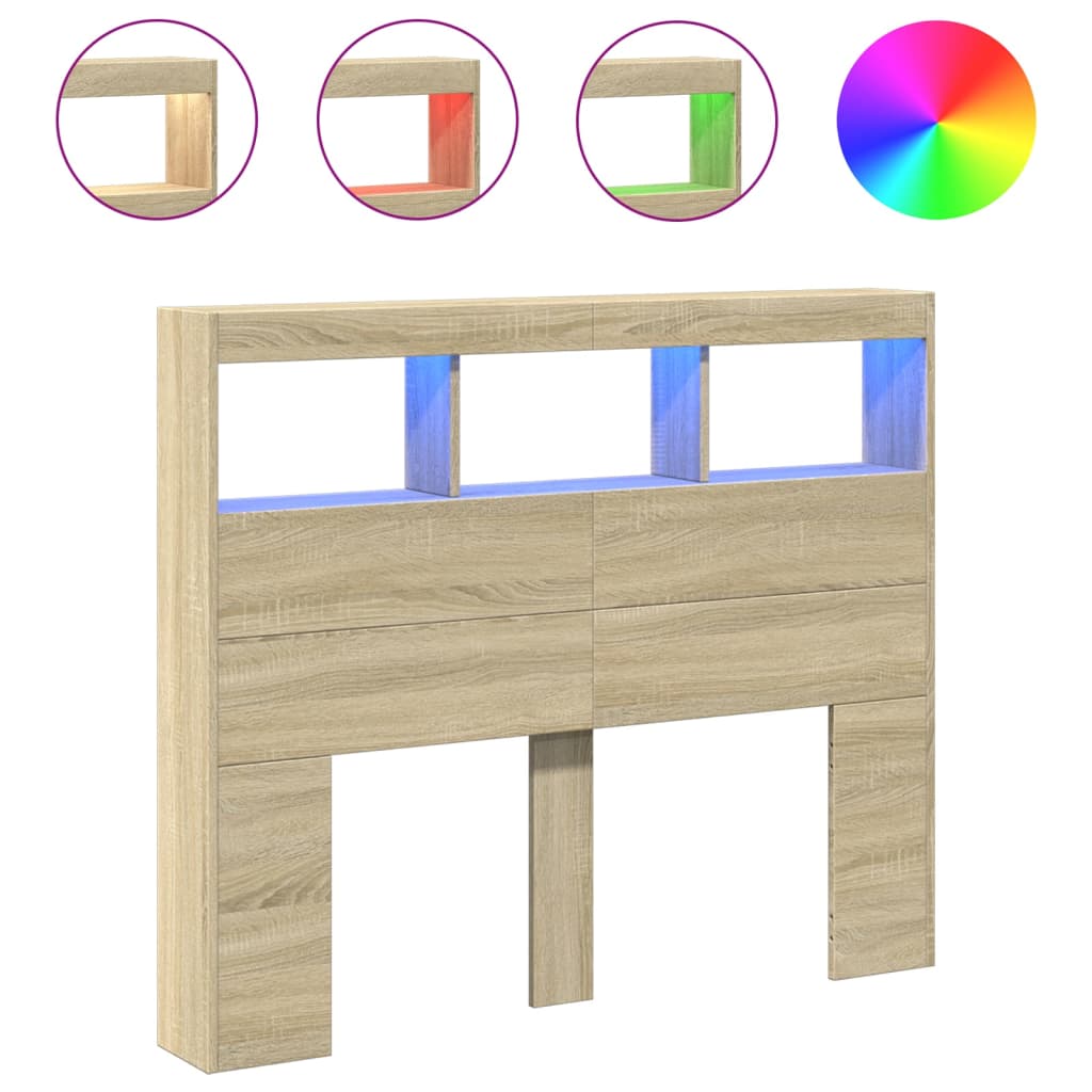 Headboard Cabinet with LED Sonoma Oak 120 cm