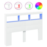 Headboard Cabinet with LED White 140 cm - Front View