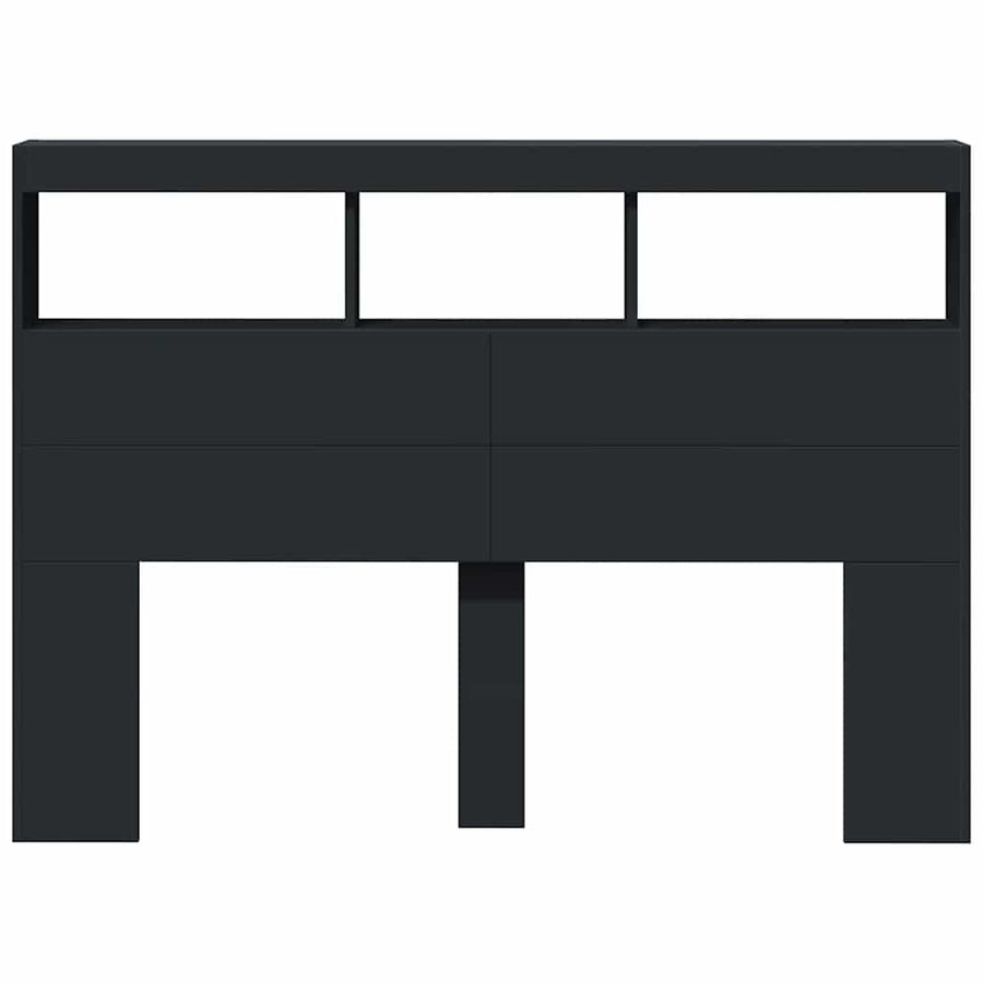 Headboard Cabinet with LED Black 140 cm