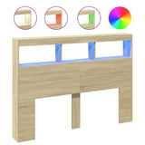 Headboard Cabinet with LED Sonoma Oak 140 cm - Front View