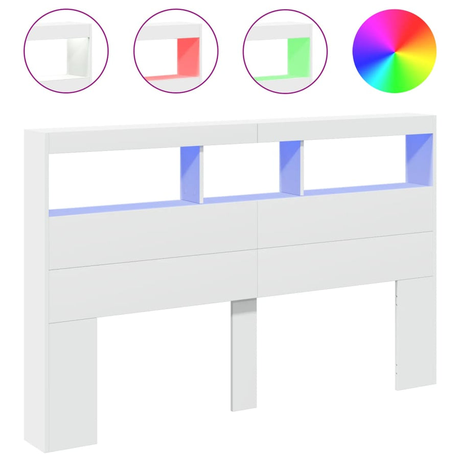 Headboard Cabinet with LED White 160 cm