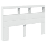 Headboard Cabinet with LED White 160x17x102 cm - Side View