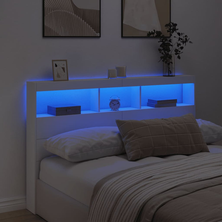 Headboard Cabinet with LED White 160 cm