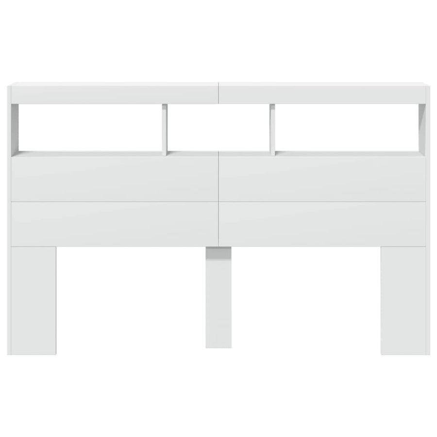 Headboard Cabinet with LED White 160 cm