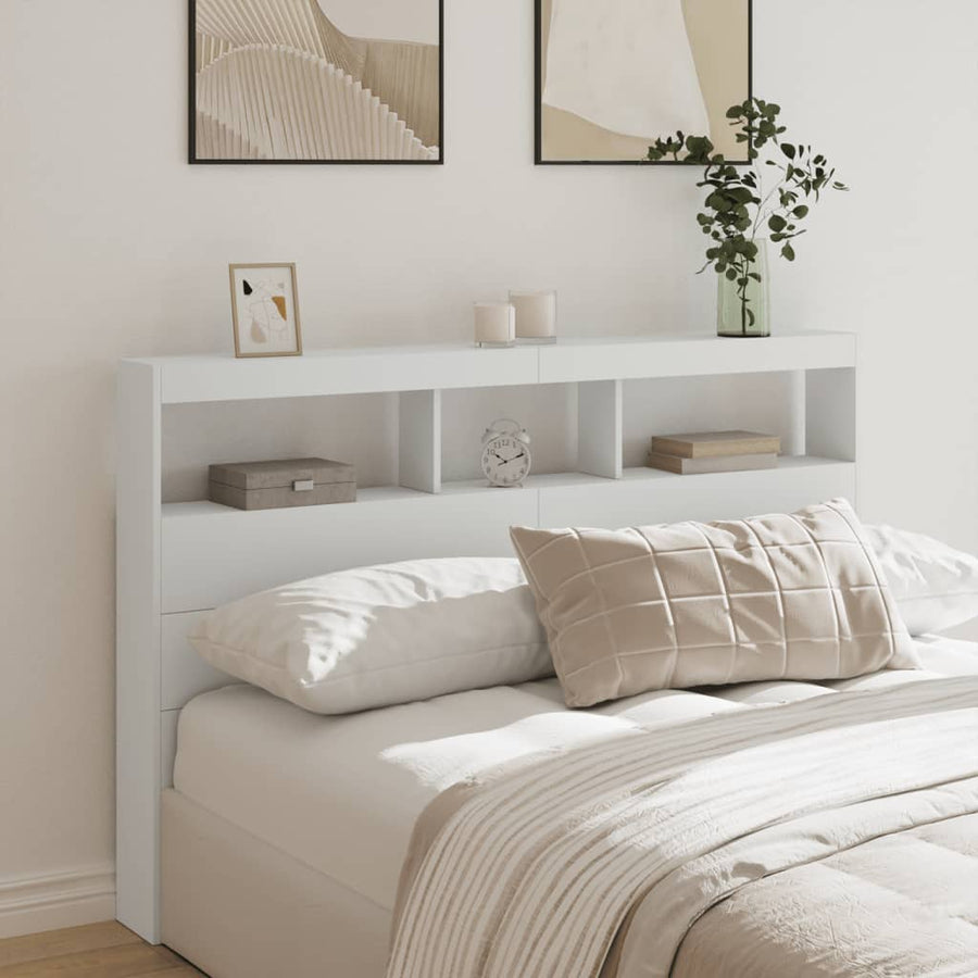 Headboard Cabinet with LED White 160 cm