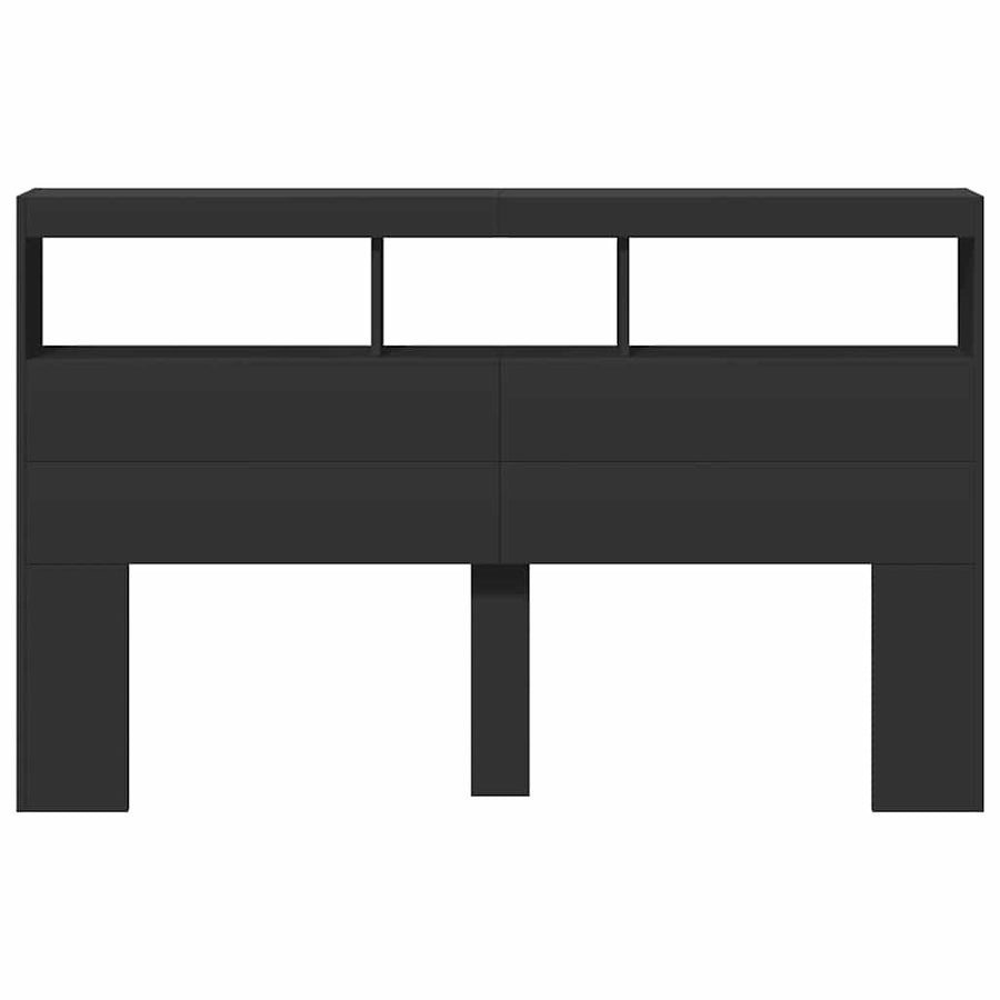Headboard Cabinet with LED Black 160 cm
