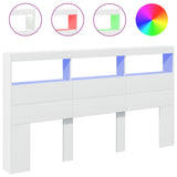 Headboard Cabinet with LED White 180 cm - Front View