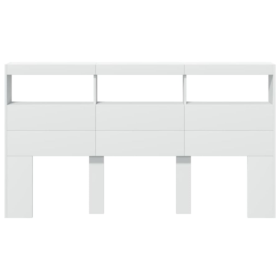 Headboard Cabinet with LED White 180 cm