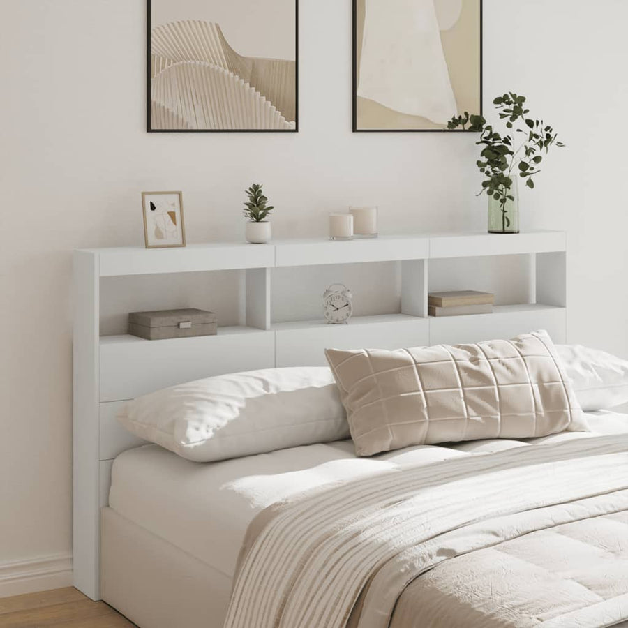 Headboard Cabinet with LED White 180 cm
