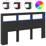 Headboard Cabinet with LED Black 180 cm - Front View