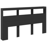 Headboard Cabinet with LED Black 180 cm